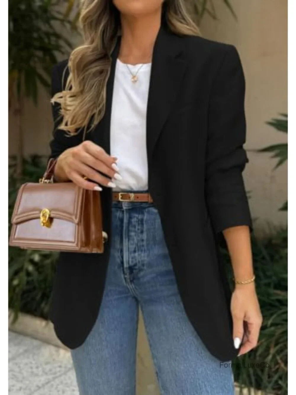 Business Casual Long Sleeve Notch Lapel Blazer with Pockets